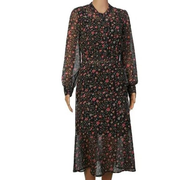 Frank and Oak Dresses & Skirts - New w Tags Sheer Black Floral Print Dress Long Sleeve Midi Sz.S